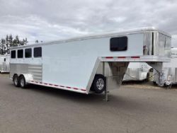 New '24 Featherlite 2024 Featherlite 9600 4 Horse Gooseneck- Swing Out Saddle Rack- Easy Care Flooring-Stud Divider